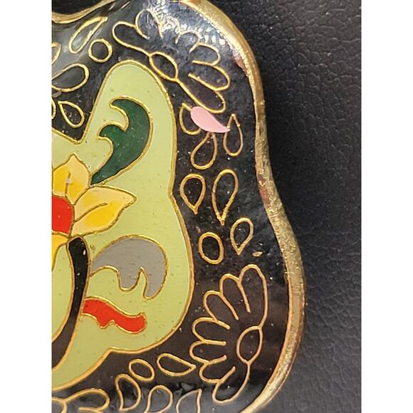 Vintage Cloisonne Butterfly Pendant Necklace Gold Tone Enamel - Picture 3 of 6